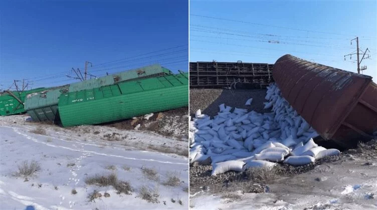 Изображение 1 для Сошедший с рельсов казахстанский поезд с пшеницей направлялся в Афганистан