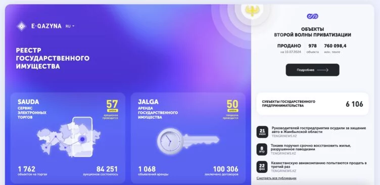 Портал e-qazyna признан официальной точкой доступа к данным реестра госимущества - изображение 1