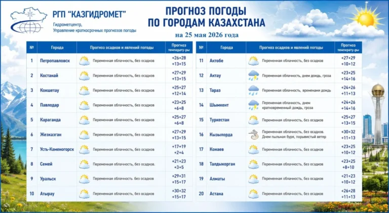 Погода Казахстан 25 мая: жара до +32 и грозы - изображение 1