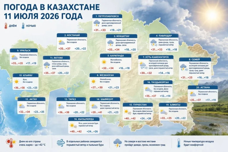 Погода в Казахстане 11 июля: жара до +42 и грозы - изображение 1