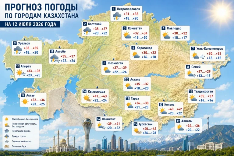 Север уйдёт под грозы, юг Казахстана раскалится до +43°C - изображение 1