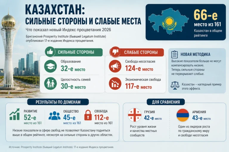 32-е место по образованию, 124-е по свободе слова: Казахстан в новом Индексе процветания-2026 - изображение 1