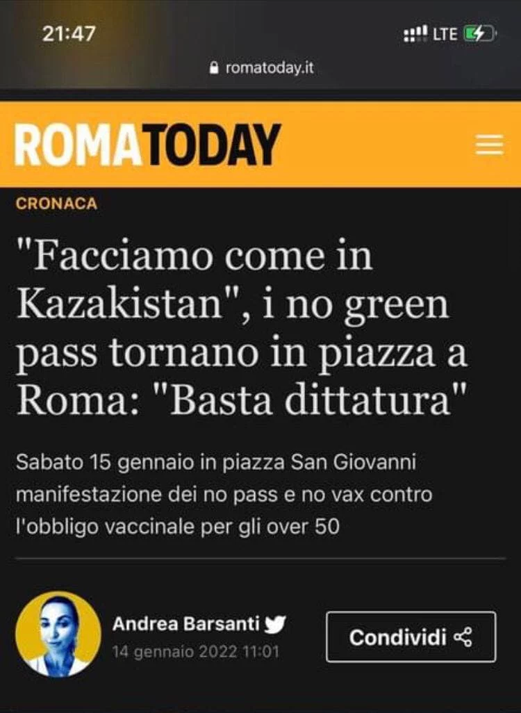 Изображение 3 для Устрашающий лозунг "мы сделаем как в Казахстане" заметили на митинге в Италии